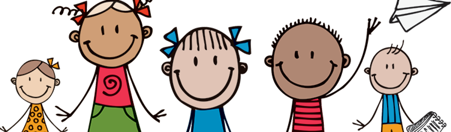 Glade skoleelever, illustrasjon